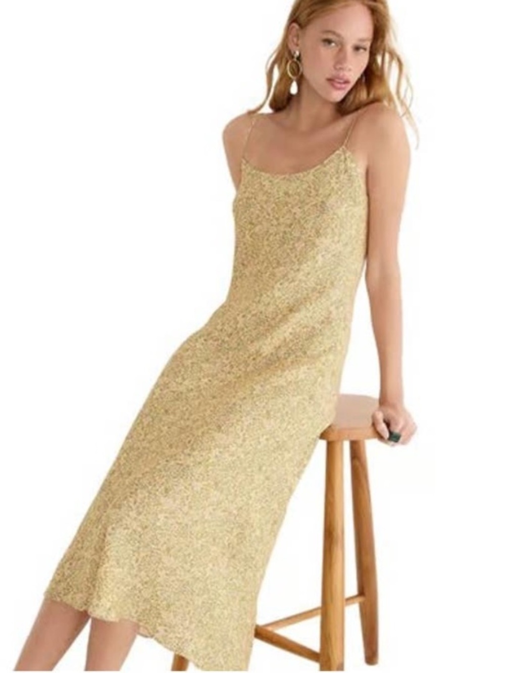 J. Crew Size 6 Gwyneth Yellow Floral Cupro Sleeveless Midi Slip Dress